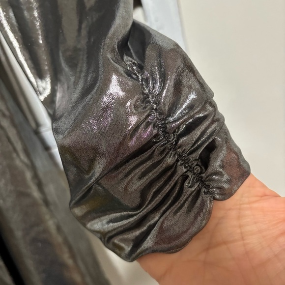 Gianni Bini Noa Lame Silver Metallic V-Neck Long Sleeve Wrap Party Dress NWT - Picture 7 of 11